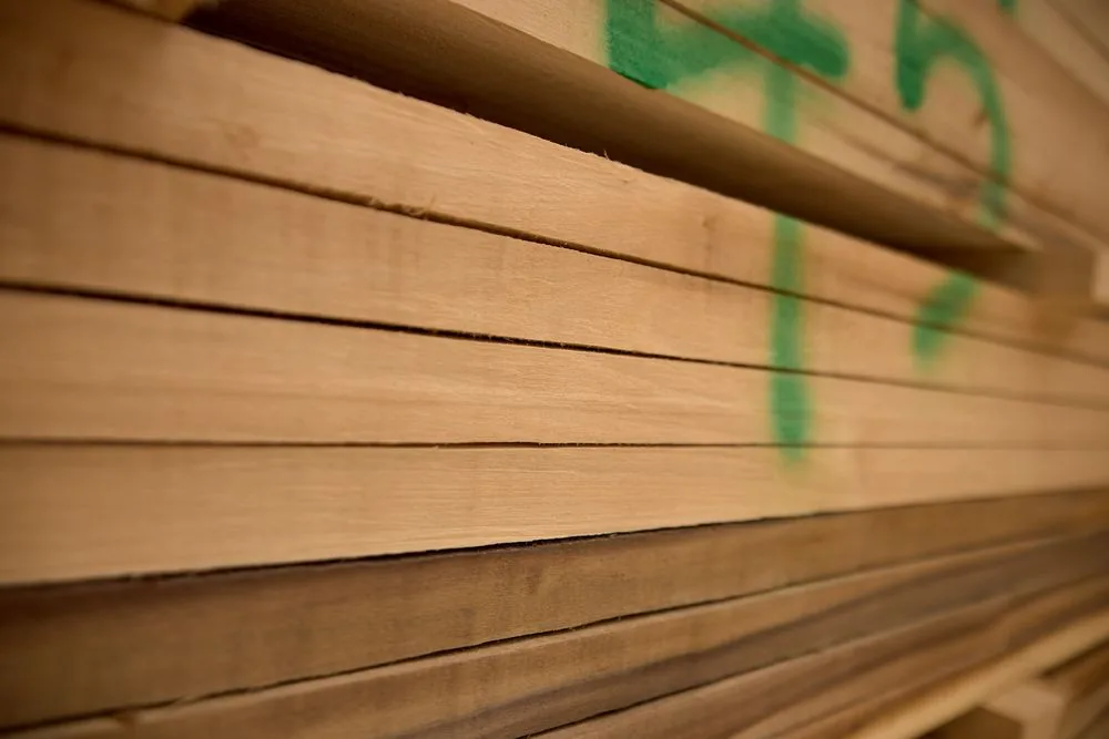 Graded lumber stacked at the Pallets Plus mill in Clinton, Tennessee